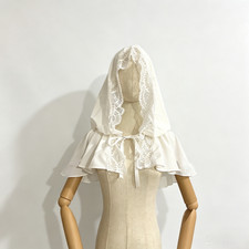 Victotian Lace Hooded Capelet, Ruffled Short Shoulder Wrap Tie  Bow Renaissance