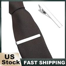 2.2" Inches Tie Clip Mens Silver Stainless Steel Bar Necktie  Silver Clasp Clamp