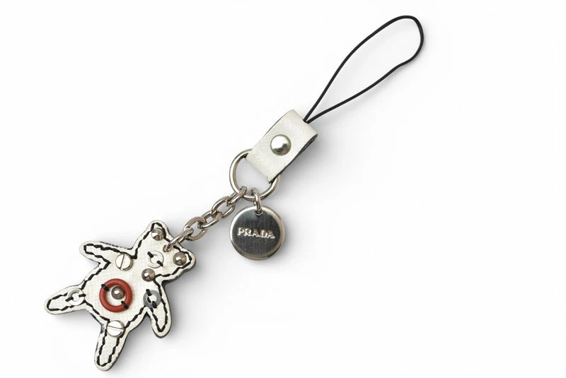 Prada Charm Key Holder Unisex White Red Leather Metal Excellent 13in (33cm)