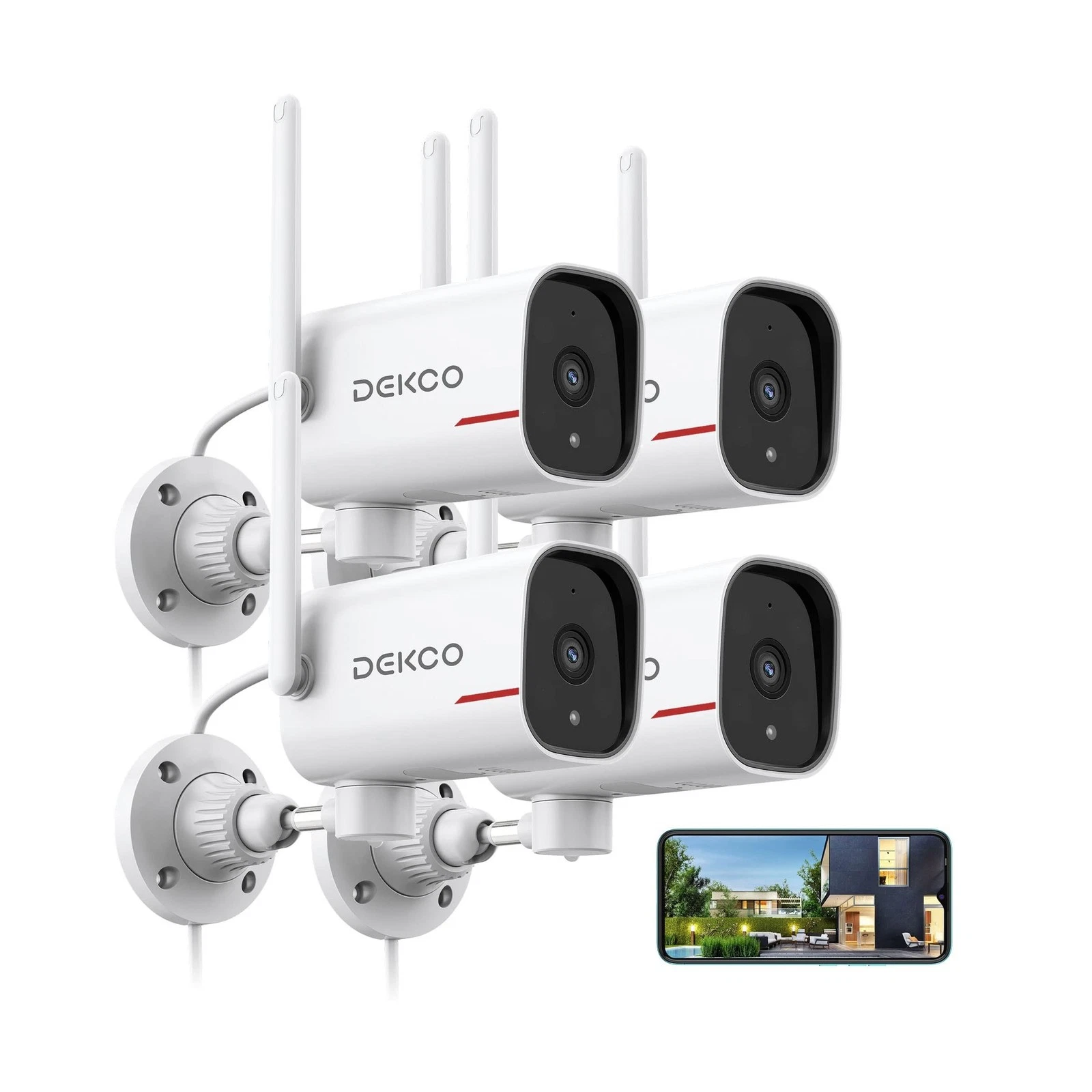 DEKCO 4 Pack Wired Home Camera Outdoor with 2K Color Night Vision, Pan Rotati...