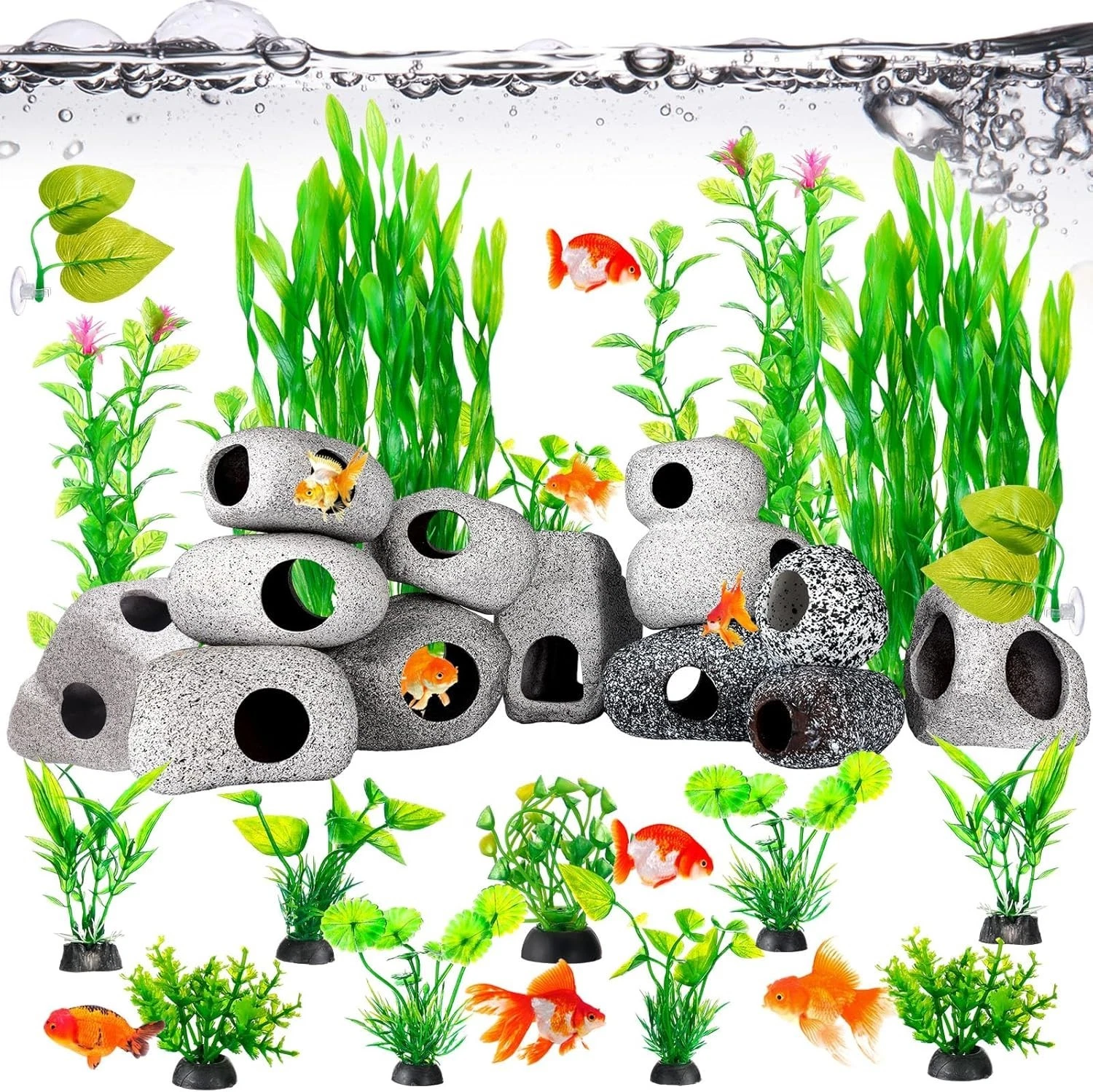 28 Pcs Aquarium Decorations Cave Fish Tank Accessories Green Plants Include 12 C
Opens in a new wind