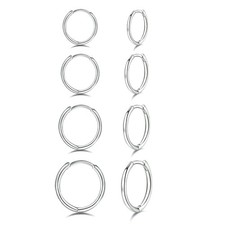925 Sterling Silver Small Hoop Earrings - 14K White Gold Plated Silver Hoop E...