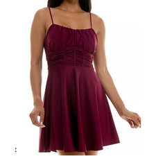 Emerald Sundae Juniors' Ruched Sleeveless Fit & Flare Dress Party Pink L