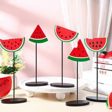 5 Pcs Summer Watermelon Decorations Summer Red Green Wooden Signs Rustic Tabl...