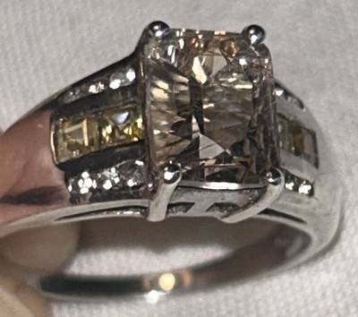 Sterling Silber 925 Rutilquarz Ring mit Citrin Akzenten, Größe 9 Statement