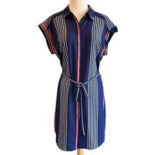 Express Shirt Dress Womens Medium Navy Striped Sleeveless Collared Button Down