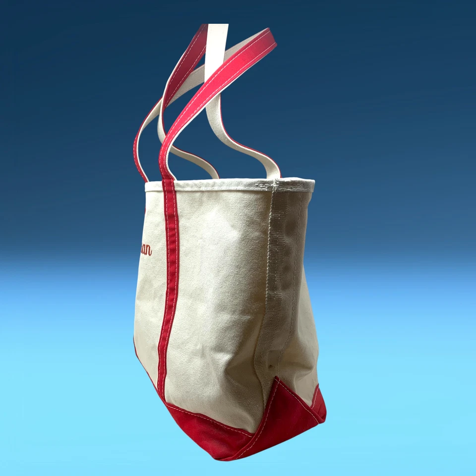 Vintage años 90 L.L. Bolso de lona Bean Boat & Tote blanco y rojo 16” x 14” con monograma Foto 3 de 4