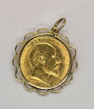 1910 King Edward VII Gold Half Sovereign Coin Pendant 