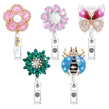 5 Pcs Rhinestone Nurse Badge Reel Holder Retractable Bulk Bling Crystal Funny...