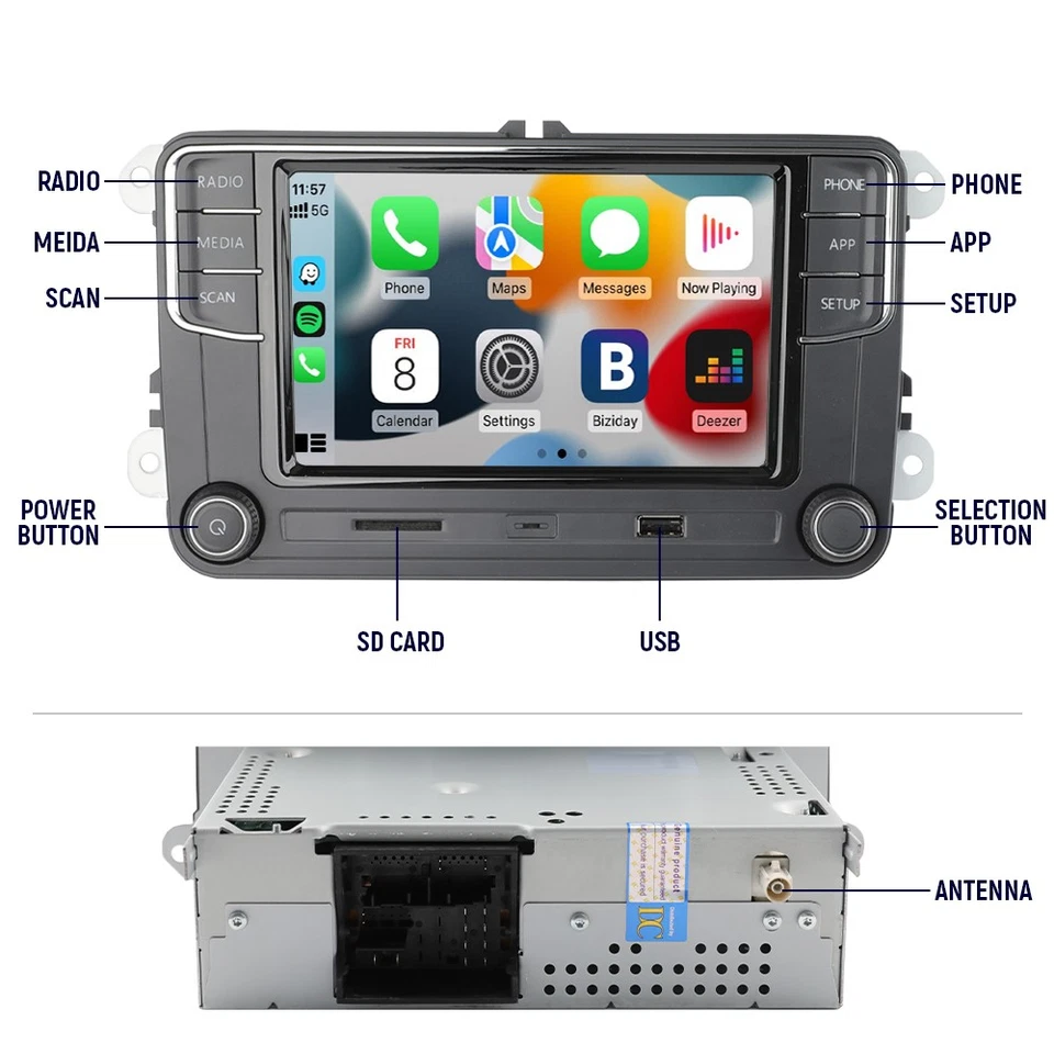 6.5" Wireless Android Auto CarPlay Radio RCD440 Plus RCD330 Für VW Golf MK6 CC - Bild 3 von 4