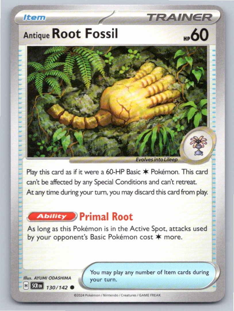 2024 POKEMON ANTIQUE ROOT FOSSIL STELLAR CROWN 130/142 COMMON NM A36326 FREE S&H