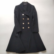 GUCCI Double Breasted A-Line Long Coat Black Silver Buttons IT36 Italy