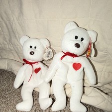 Ty Beanie Baby Valentino White Bear Plush Lot of 2, Vintage 1994