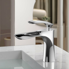 Faucet Bathroom Mono Basin Sink Mixer Tap Modern Cross Head Handle Chrome Curved