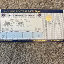 98/9 Rangers vs Hearts (Scottish Premier League) **Ticket**
