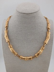 Authentic MONET 1980s Chunky Gold Plated Bamboo Chain Link Chocker Necklace
