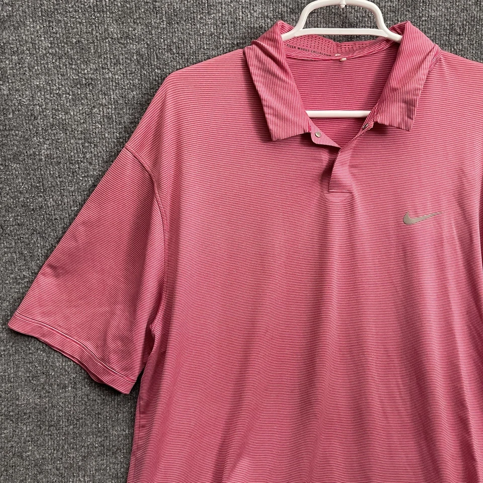 Camisa polo de golf Nike Tiger Woods para hombre talla L rosa manga corta a rayas Foto 4 de 4