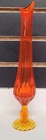 Fenton Vase Swung Stretch Glass  Thumbprint Amberina/Persimmon 11” Bud Vase VTG