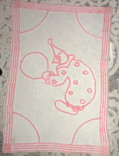 Vintage CHENILLE Baby Crib Toddler Bedspread Blanket 38x26 Clown balloon pink