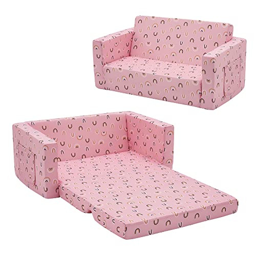 Kids Fold Out Couch 2-in-1 Children Convertible Sofa to Lounger with Soft - Imagen 4 de 7