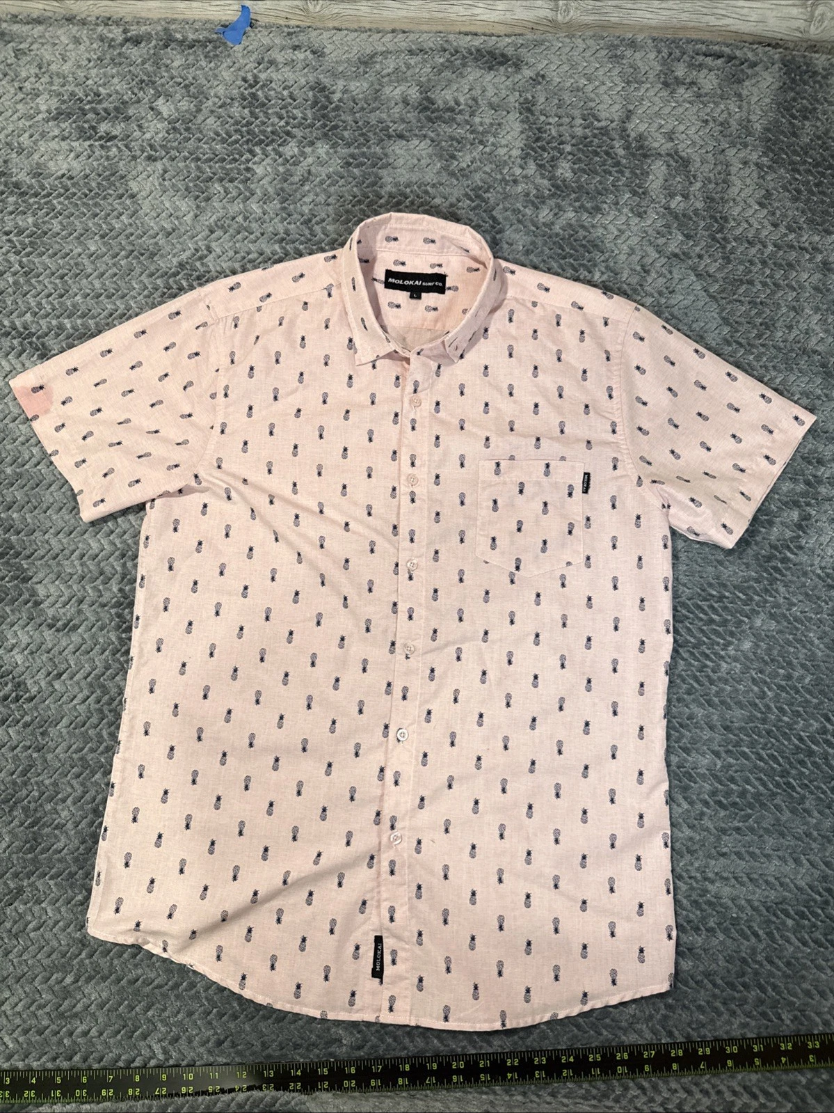 MOLOKAI Shirt Mens Large Pink Short Sleeve Casual Pocket Button Up Beach