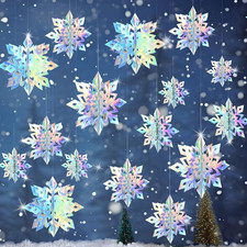 Christmas Snowflake Decorations, 15Pcs Xmas 3D Iridescent Snowflakes 3D Laser ..