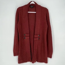 NWT Fortune + Ivy Rust Open Front Ribbed Shawl Collar Cardigan Sweater Medium