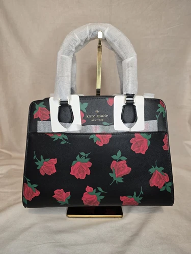 Borsa media Kate Spade Madison Rose Toss stampata KE536 nera rossa floreale