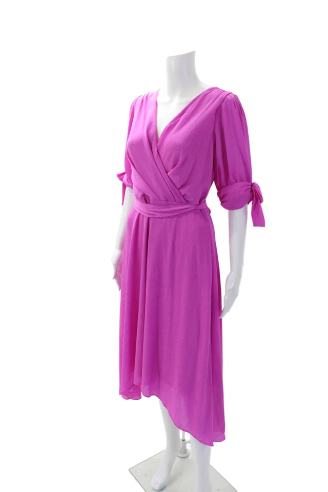 Maxi Vestido Rosa DKNY Mujer Manga Corta Cuello en V Forrado Corbata Frontal Talla M Foto 2 de 4