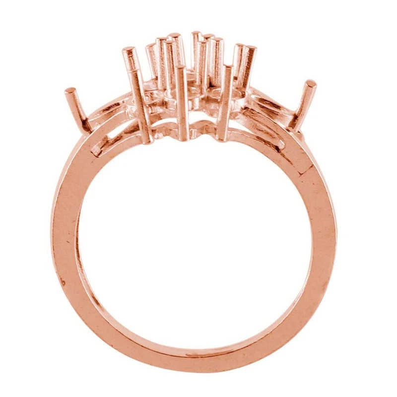 Semi Mount 3 Round Shape Cluster Women Ring 925 Sterling Silver Rose Plated - Image 3 of 4