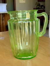 Large Green Pitcher Uranium Glass Depression Glass Vaseline UV Reactive
