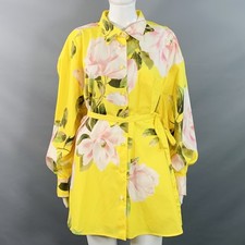 VALENTINO SS21 Size M Yellow Multi Color Cotton Silk Floral Oversized Dress