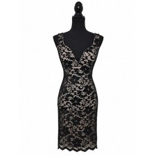 Emerald Sundae Dress Womens Small Black Nude Lace Bodycon V-Neck