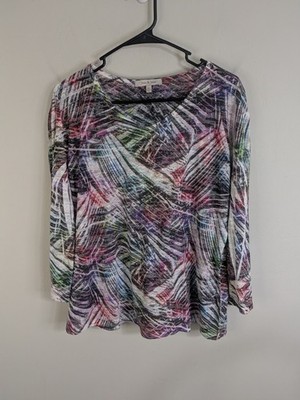 Jess & Jane Blouse Women's Extra Large Purple Long Sleeve Boho Rhinestones