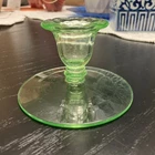1930's Uranium Green Depression Glass Candlestick Holder