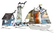 Sailboat And Lighthouse, Metal Wall Decor 29" x 18"