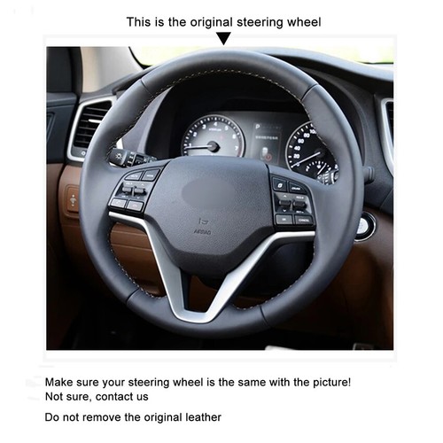 Hand-stitched Nappa Leather Steering Wheel Cover for Hyundai Tucson 3 2015-2021 - Picture 3 of 9