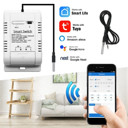 Tuya WIFI Smart Life Kabellos Schalter Temperatur Modul Sensor APP Steuerung 16A