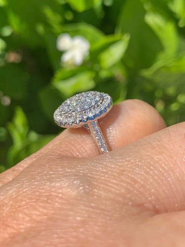 3.00 Ct Round Cut Simulated Diamond Halo Wedding Ring 14k White Gold Plated - Picture 4 of 8