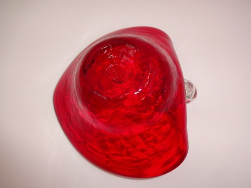 Vintage Kanawha Red Hand Crafted Glassware Glass Bowl Candy Dish Clear Handle - Picture 6 of 6