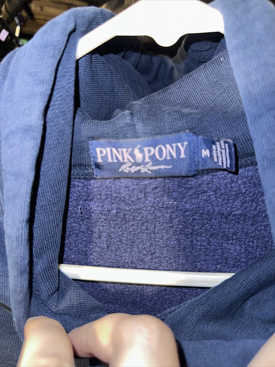 Polo Ralph Lauren Pink Pony Mens M Navy LIVE Hooded Sweatshirt Hoodie Rare