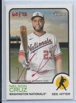 2022 TOPPS HERITAGE NELSON CRUZ SIGNED AUTO #ROA-NC #D60/73 WASHINGTON NATIONALS