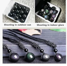 3pcs Rainbow Obsidian Stone Pendant 16MM Beaded Black Obsidian Amulet Necklace