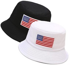 2 Pack American Flag Black White Unisex Bucket Hat for Women Men Summer Beach...