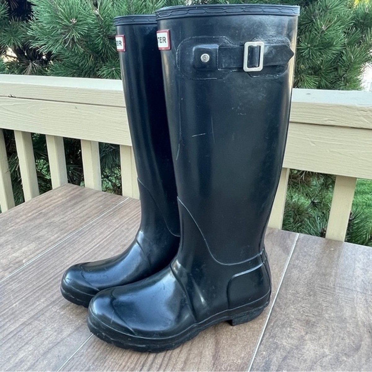 Hunter Tall Black Original Glass waterproof rain boots size M 6 W