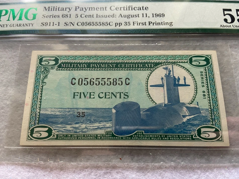 1969 Military Payment Certificate 5 cents PMG Certified - Image 2 of 4