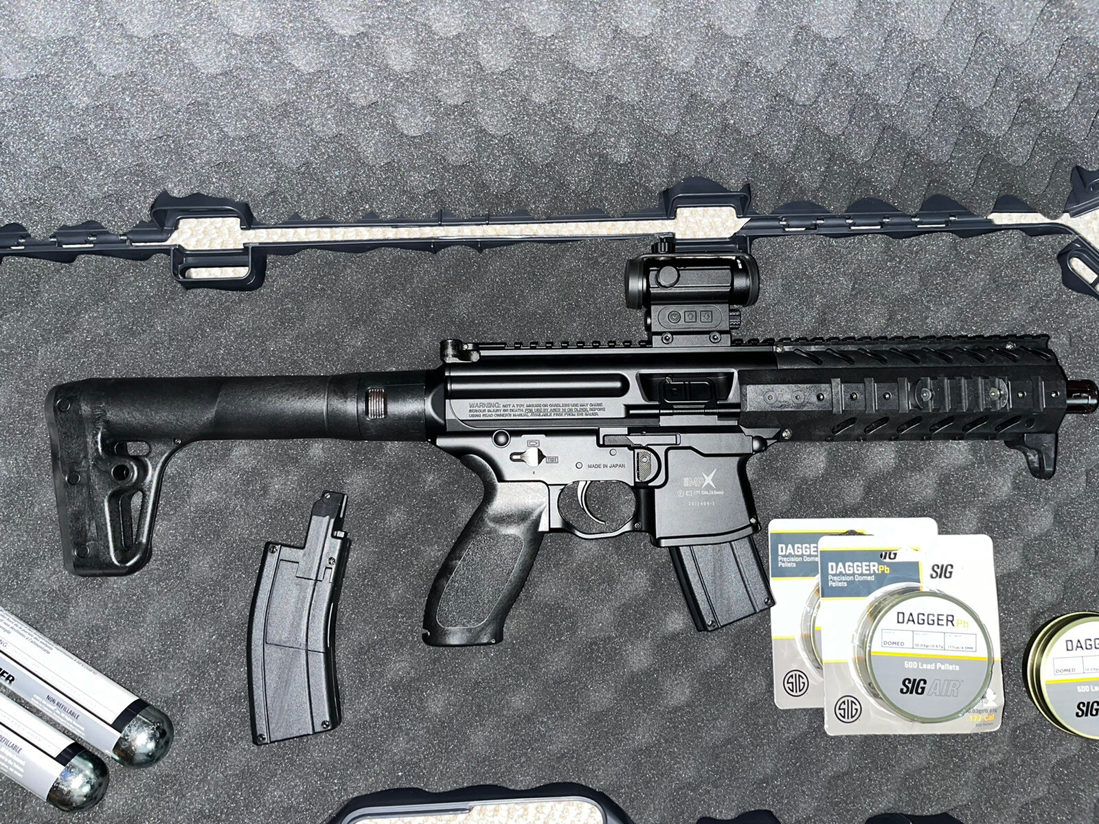 SIG SAUER MPX .177 CO2 Air Rifle Plano Case, Red Dot Sight, Pellets