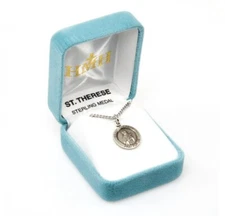 St. Therese Lisieux Sterling Silver Round 0.7" Medal, Gift Box, 18" Chn, US