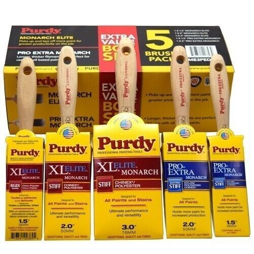 Purdy Monarch 5 Brush Set (Elite 1.5", 2", & 3"/Pro-Extra 1.5" & 2") - Picture 1 of 2