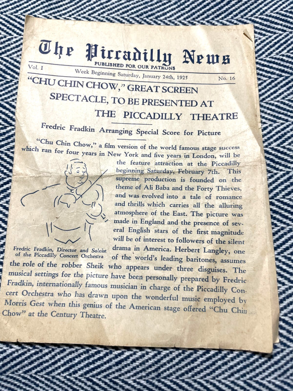 BROADWAY 1925 The Piccadilly Theatre News N.Y.C. Vol. 1 16 VG ORIGINAL FRAME IT